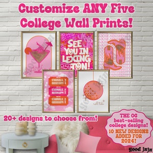 Choose Any 5 Custom College Wall Prints - Any School, Any Colors, Set of 5 (Digital Download)