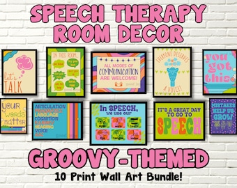 GROOVY Theme Speech Therapy Room Decor Bundle - Colorful, Inspiring SLP Wall Art, Set of 10, Digital Download