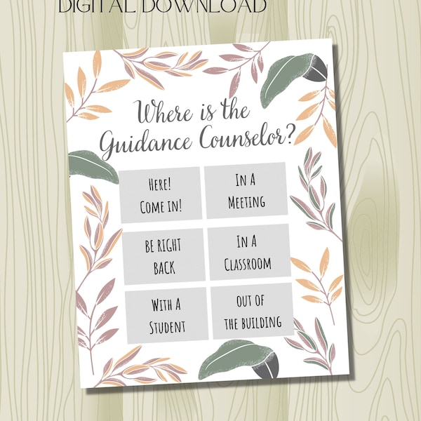 Guidance Counselor Office Door Sign Leaves, Where is the Guidance Counselor Poster, Counselor Wall Poster, Guidance Counselor Gifts