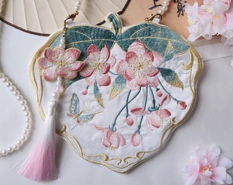 Heart Shaped Embroidered Begonia Flowers Bag--Pearl Shoulder Straps, Unique Design, Prom, Wedding Party
