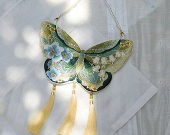 Two-Color Double-Sided Embroidered Butterfly Small Bag--Pearl Shoulder Straps, Unique Design, Prom, Wedding Party