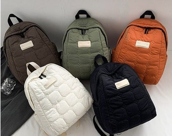 Sac à dos matelassé de style japonais, petit sac minimaliste, sac à dos imperméable léger et décontracté pour femme, sac d'école, sac à dos de voyage, sac quotidien