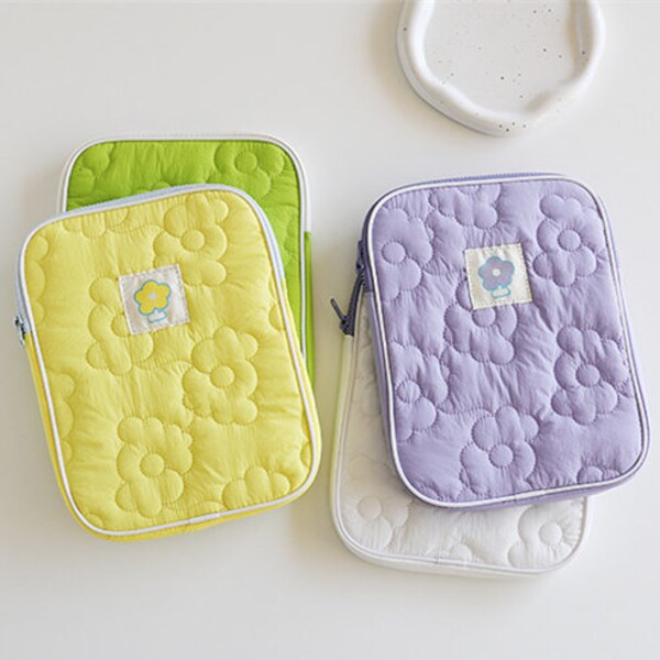 11 inches Beautiful Flower Quilted  iPad Bags; Bright color; Green/Purple/ White/Yellow; Birthday Gift;