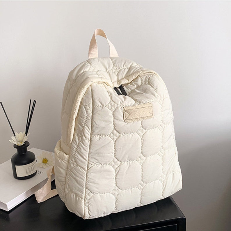 Japanese Style Quilted BackpackMinimalism Small Fresh BagWomen Casual Lightweight Waterproof BackpackSchool BagTravel BackpackDaily Bag White