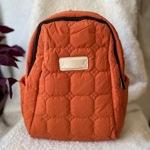 Japanese Style Quilted BackpackMinimalism Small Fresh BagWomen Casual Lightweight Waterproof BackpackSchool BagTravel BackpackDaily Bag Orange