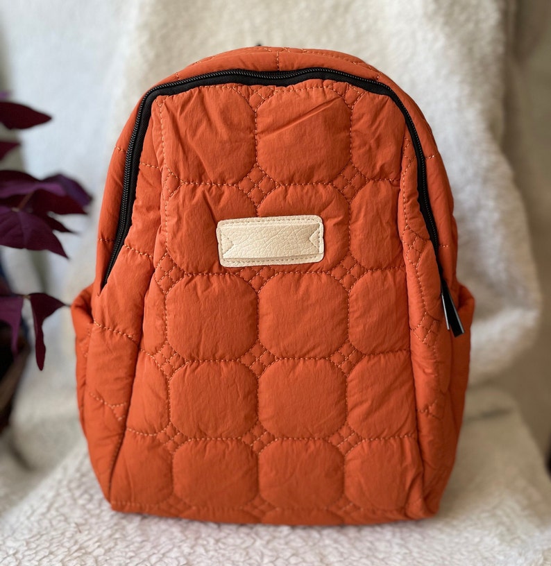 Japanese Style Quilted BackpackMinimalism Small Fresh BagWomen Casual Lightweight Waterproof BackpackSchool BagTravel BackpackDaily Bag Orange