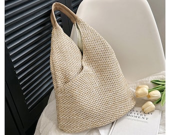 Vacation Beach Bag; Woven Straw Bag; Large Capacity Totes; Shoulder Bag; Summer Bag; Birthday Gift;Unique Design;Shopping Bag; Commuting Bag