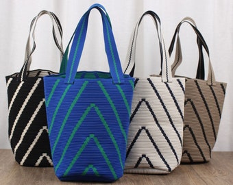 Simple Striped Woven Tote; Women's Large Capacity Shopping Handbag;  Bucket Bag; Commuting Bag; Mummy Bag; Knitted Should Bag; Yarn Tote