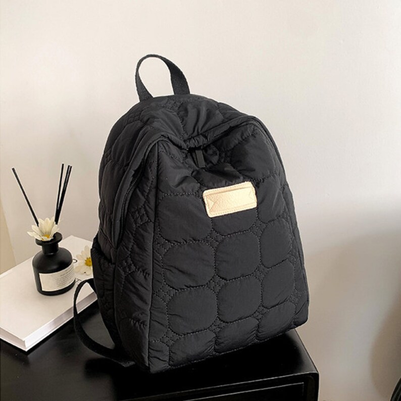 Japanese Style Quilted BackpackMinimalism Small Fresh BagWomen Casual Lightweight Waterproof BackpackSchool BagTravel BackpackDaily Bag Black