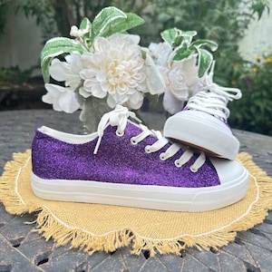 Plum Purple Wedding Sneaker for Bride, Glitter Sneakers for Birthday, Quinceanera, Bridal Bachelorette Party, Cheer Mom, Coach, Sparkle Mom
