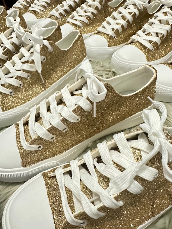 Gold Glitter Canvas Sneakers, Party Shoes, Handmade