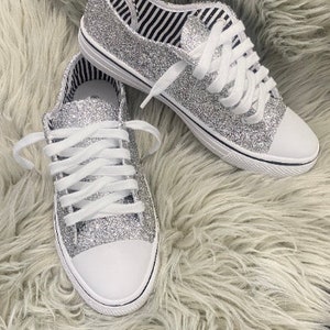 Silver Glitter Sneakers for Bride, Wedding, Birthday, Special Occasion, Quinceanera, Bachelorette Party, Cheer Competition, Dance Mom