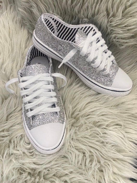 Silver Glitter Sneakers for Bride, Wedding, Birthday, Special Occasion,  Quinceanera, Bachelorette Party, Cheer Competition, Dance Mom 