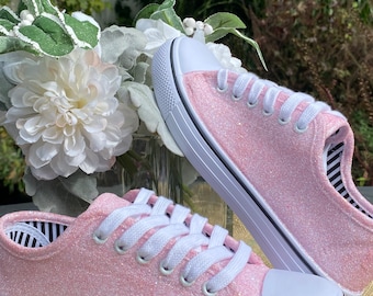 Baby Pink Opal Glitter Sneakers for Women, Brides, Birthday Parties, Pink Sparkle Sneaker for  Quinceanera, Wedding, Sweet 16, Sparklecore