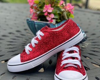 Red Glitter Sneakers for Wedding or Special Occasion, Bling Bridal Shoes, Sparkle Sneakers, Ruby Red Sneakers