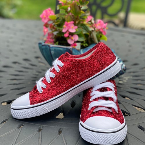 red glitter canvas shoes
