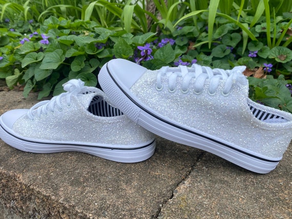 White Glitter Bride Sneakers for Wedding or Special Occasion, Bling Bridal  Shoes, Sparkle Sneakers 
