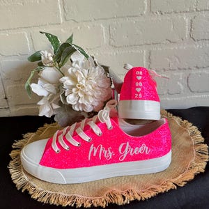 Hot Pink Glitter Sneakers for Wedding, Birthday, Special Occasion, Quinceanera, Bachelorette Party, Barbie, Electric Pink, Sweet 16