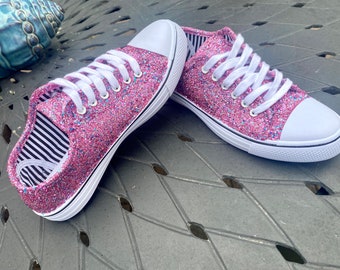 Pink Glitter Sneakers for Birthday, Special Occasion, Quinceanera, Bachelorette Party, Event, Cotton Candy, Sweet 15