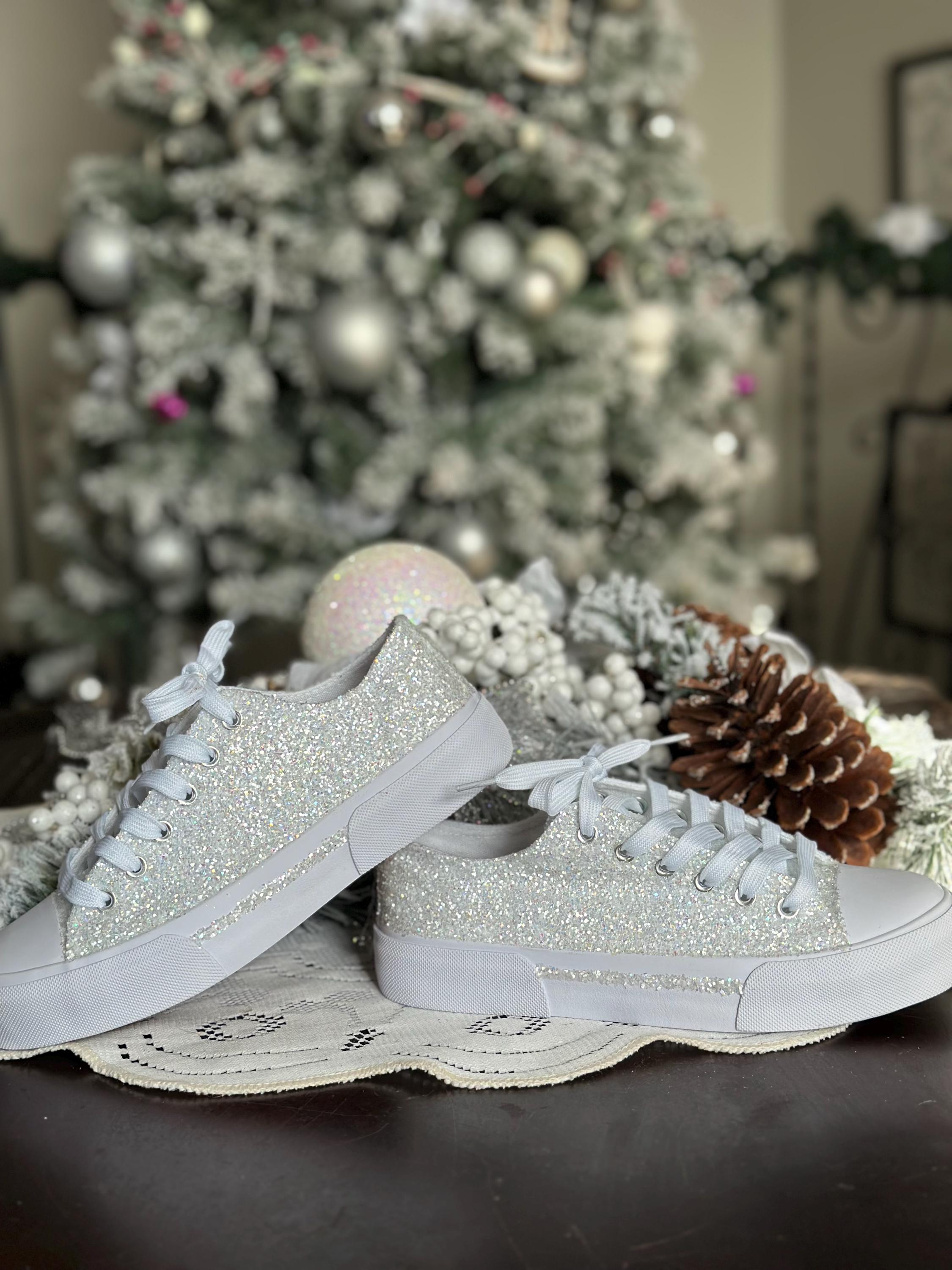 Women's Sparkle Rhinestone Sneakers - Platform Glitter Tennis Shoes For Wedding & Party