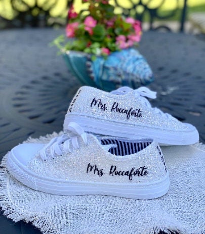 Silver Glitter Sneakers for Bride, Wedding, Birthday, Special Occasion,  Quinceanera, Bachelorette Party, Cheer Competition, Dance Mom 