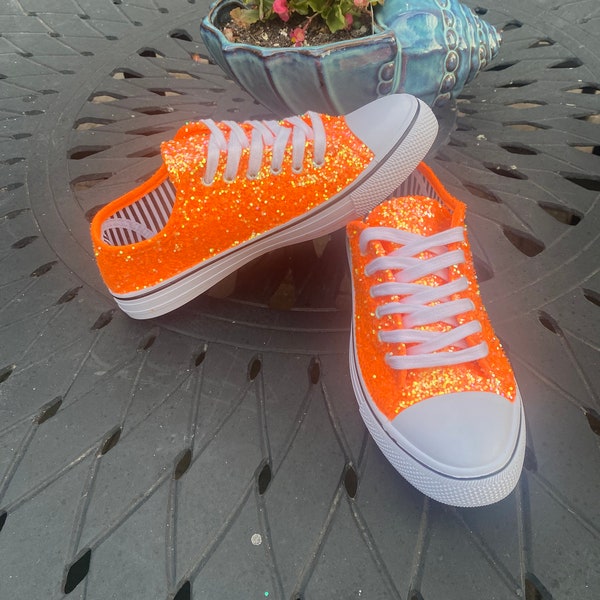 Orange Glitter Sneakers for Wedding, Birthday, Quinceanera, Bachelorette Party, Football Mom Sneakers, Tennessee, Low Top Glitter Shoes
