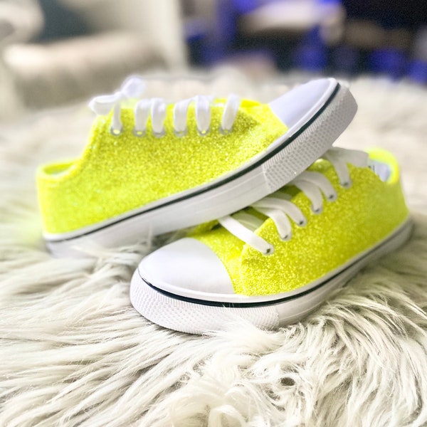 Yellow Sunshine Glitter Sneakers for Wedding or Special Occasion, Bling Bridal Shoes, Sparkle Sneakers, Neon Sneakers, Sunshine Sneakers