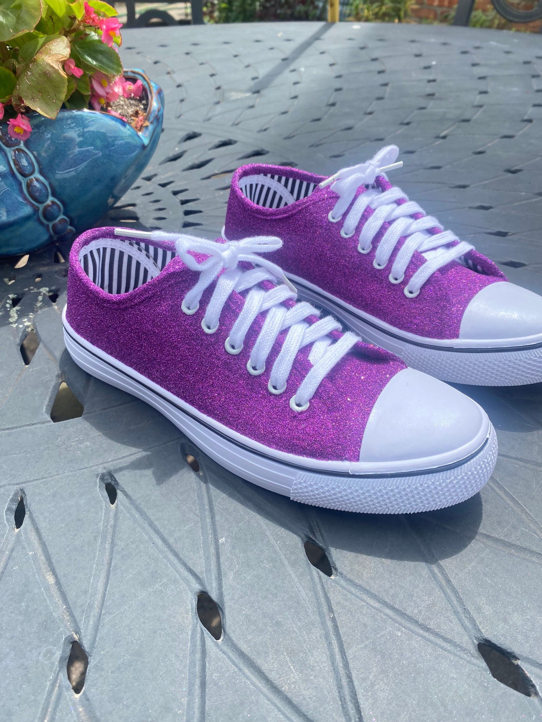 Women's Glitter Tennis Sneakers Floral Dressy Sparkly Sneakers Wedding  Bridal Shiny Sequin Shoe Fashion Purple Casual Shoes Flat