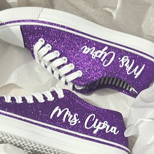 Personalized Plum Purple Wedding Sneakers for Bride Sparkle, Plum Purple Birthday Shoes, Glitter Sneakers for Bachelorette Party, Sweet 15,