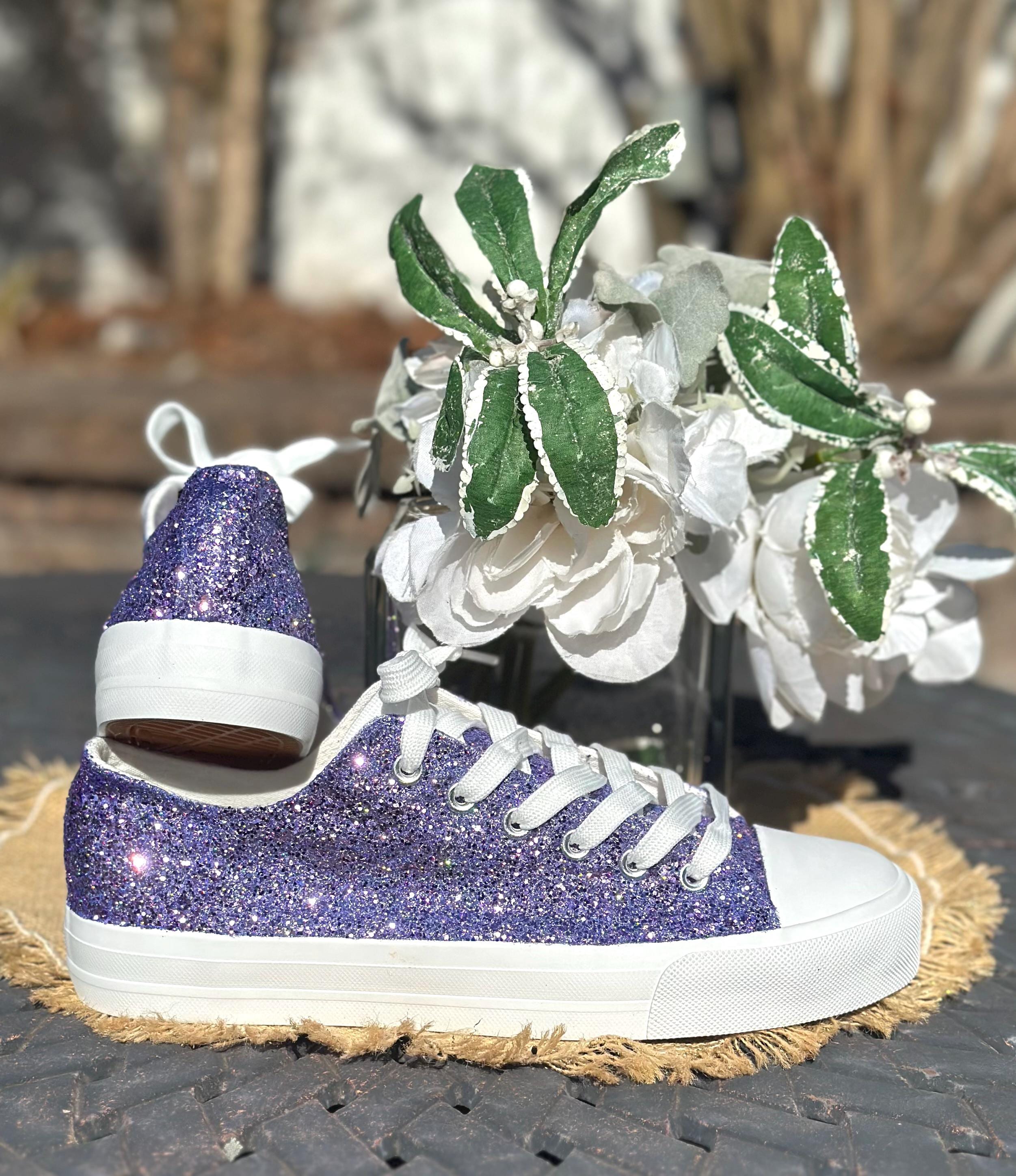 Lilac Purple Glitter Sneakers, Bride, Quinceanera, Birthday Gift