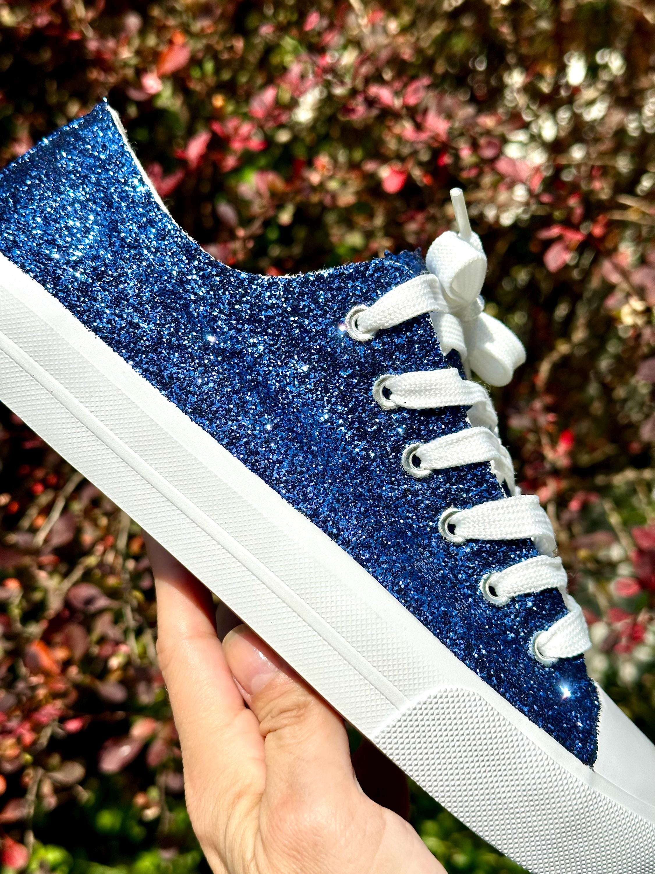 Navy Blue Glitter Wedding Sneakers, Navy Sparkle, Custom Bridal Shoes