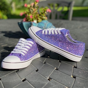 Lilac Purple Wedding Sneakers for Bride, Sparkle Glitter Sneakers, Quinceanera, 16 Birthday Shoes Bachelorette Party Low Top Gifts for her