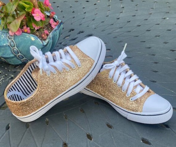 Vegas Gold Glitter Sneakers for Birthday, Special Occasion, Quinceanera, Bachelorette Party, Event, Fun Bling,Mardi Gras