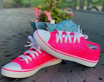 Hot Pink Glitter Sneakers for Wedding, Birthday, Special Occasion, Quinceanera, Bachelorette Party, Barbie, Electric Pink, Sweet 16