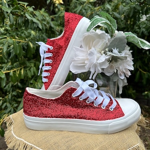 Red Glitter Sneakers for Wedding or Special Occasion, Bling Bridal Shoes, Sparkle Sneakers, Ruby Red Sneakers
