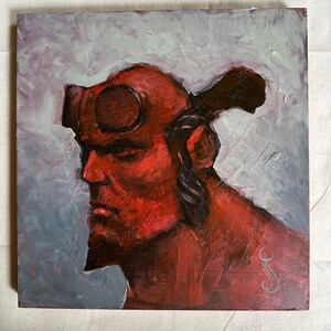Hell Boy, superheldenportret, olieverfschilderij,