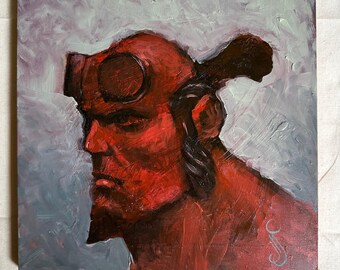 Hell Boy, retrato de super-herói, pintura a óleo,