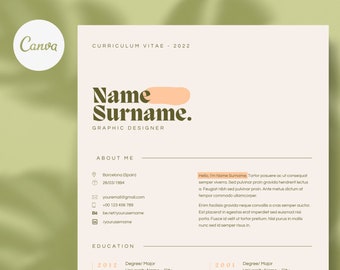 Modern Resume Template, 3 Page CV, Cover Letter (Editable Canva)