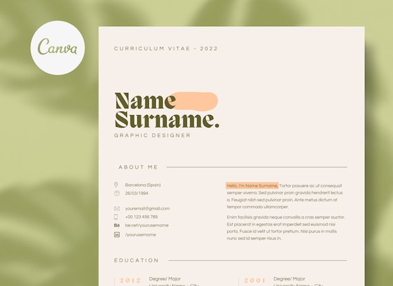 Modern Resume Template, 3 Page CV, Cover Letter (Editable Canva)