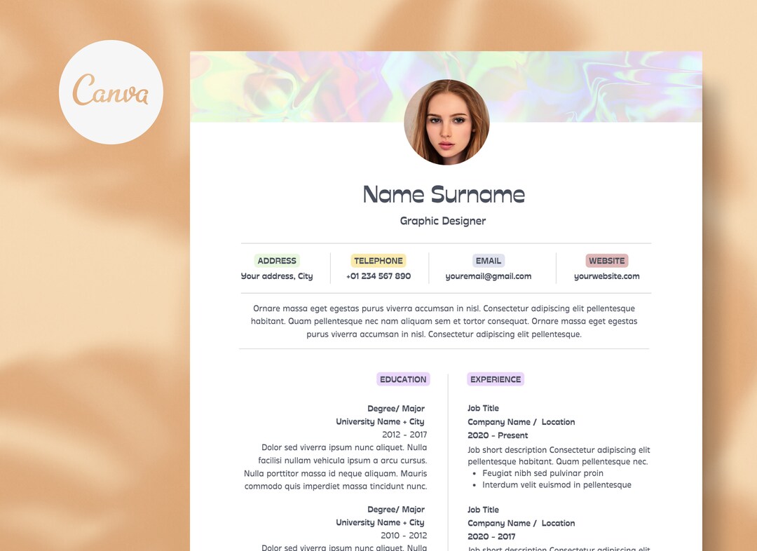 Canva Resume Template With Cover Letter, Modern CV (digital Download ...