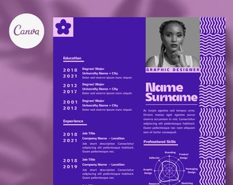 Colorful Modern Resume Template for Canva, Creative CV (Digital Download)