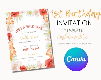 1st birthday invitation girl, girl first birthday, girl 1st birthday, printable invitation, girl birthday, first birthday invitation