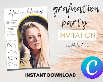 graduation invitation, graduation invitation template, photo graduation invitation, college graduation invitation, instant download invite