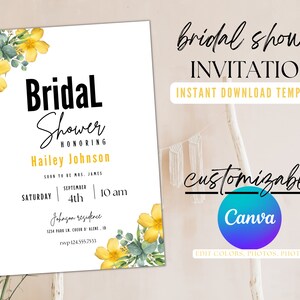 Boho bridal shower invitation, bridal shower invite template, bridal shower brunch invitation, editable bridal shower invitation