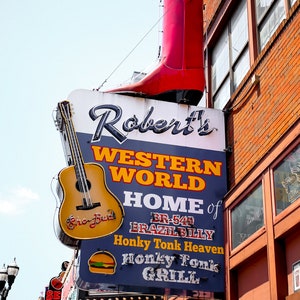 Nashville Downtown Broadway SIGNS- Robert&#39;s Western World- Digitale Download- Kleur / B & W / Sepia