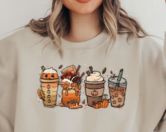 Coffee Shirt, Cute Fall Halloween Pumpkin Latte Sweatshirt for Women, Pumpkin Spice Shirt, Thanksgiving Sweater, Coffee Lover Gift, Unisex
