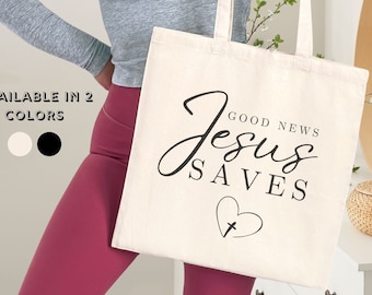 Jesus Saves Canvas Tote Bag: Christian Reusable Grocery Bag