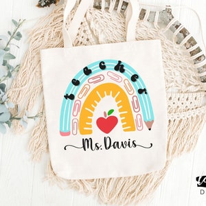 Personalized Teacher Tote, Boho Rainbow Design, Teacher Appreciation Gift, Teacher Gift