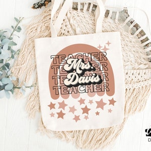 Personalized Teacher Tote, Boho Rainbow Design, Teacher Appreciation Gift, Teacher Gift