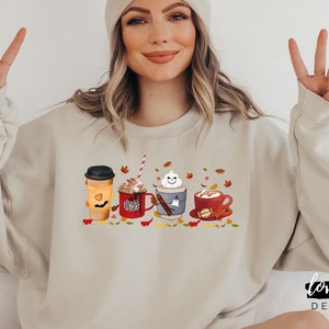 Coffee Sweatshirt,Cute Fall Pumpkin Spice Sweatshirt for Women,Fall Halloween Sweater,Unisex Plus Size,Funny Coffee Shirt, Coffee Lover Gift